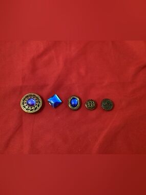 Vintage brass cover Buttons with Blue Accents signed Nony New York